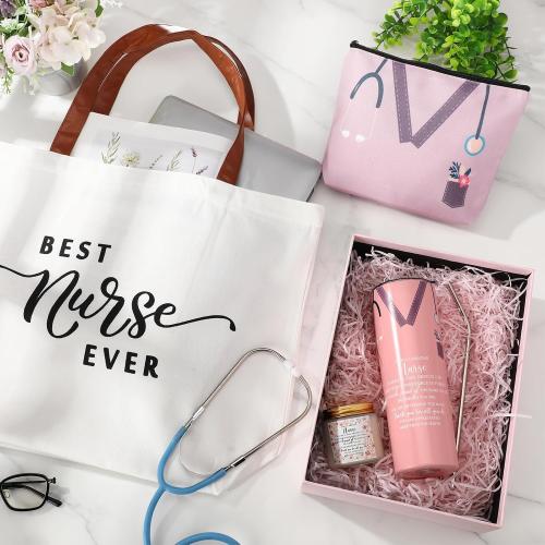 Skylety 4 Pcs Nurse Gifts for Women Rn Lpn Practitioner, Gift for Christmas, Retirement, Birthday, Graduation, Appreciation Nursing Student with 20oz Tumbler Tote Bag Makeup Bag Scented Candle(Pink)