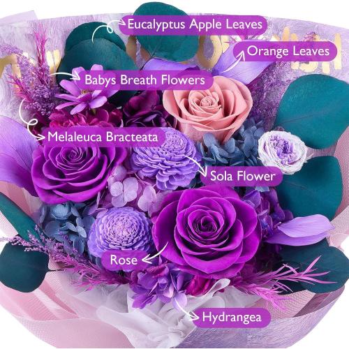 Eterfield Flowers for Delivery Prime, Mother's Day Forever Flowers Bouquet, Preserved Roses and Purple Flowers Birthday Gifts for Her Women Wife Mom Grandma Anniversary Valentine's Day Christmas
