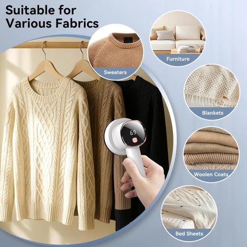Rechargeable Fabric Shaver for Clothes: 6-Leaf Blades & 3 Speeds to Remove Pilling, Fuzz & Lint Balls - with LED Display, Portable Electric Lint Remover for Sweater, Couch, Blanket, Furniture
