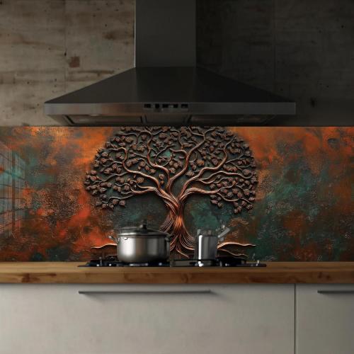 Size 30x24 Roggmard Tempered Glass Kitchen Backsplash, Tree of Life Stove Back Top Cover, Splashback Tile, Kitchen Sink Cover Splash Guard, Home Kitchen Decor (30x24''-(76x61cm))