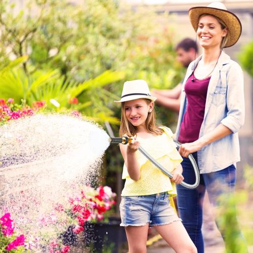 SILVER 100 FT Garden Hose Expandable - 304 Stainless Steel Water Hose 100 FT - Heavy Duty Flexible Kink Free Hose, no Bite