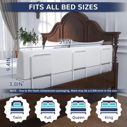 FigTime Bed Bumper for Toddlers, Foam Bed Rail for Toddlers, Toddler Bed Rail Bumper, Soft Safety Bed Guard Rail for Kids, Bed Side Rail for Twin, Full, Queen & King Beds (White, 51, 3-Bracket)