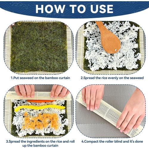 HOPELF 1 Pack 12 Inch Bamboo Sushi Mat - Sushi Roller Mat for Making, Shaping & Molding Sushi Roll & Kimbap - Food-Safe Sushi Making Supplies, Tools & Accessories