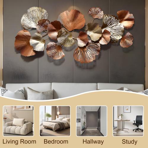 edaknez Gold Metal Wall Decor, Large Metal Wall Art for Living Room, 3D Modern Wall Decoration, for Indoor Outdoor Bedroom Coastal Nautical (D 135x62x6cm)