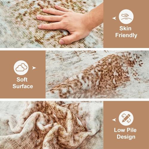 Dintszyayue Small Rugs for Bedroom 3X5 Washable Foldable Thin Neutral Soft Modern Living Room Rug Kitchen Accent Brown