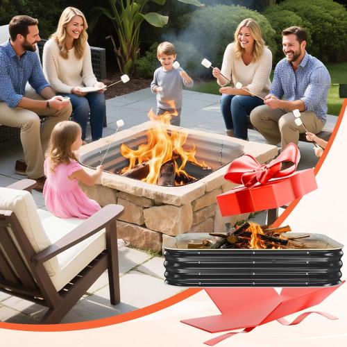Fire Pit Ring,48in Large Heavy Duty Square Firepit for Outside,11'' Tall Galvanized Steel Bonfire Pits,Wood Burning Outdoor Fireplaces,Portable for Backyard,Camping,Patio,Beach