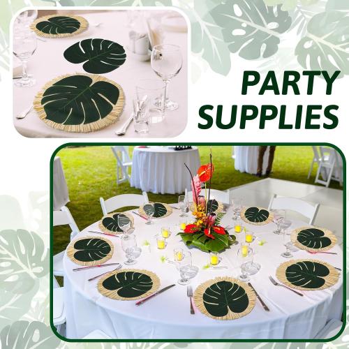 36pcs Luau Placemats and Palm Placemat, Round Luau Fringe Place Mats Tropical Palm Leaf Place Mats Bulk Summer Hawaiian Plate Chargers Table Placemats Tropical Party Supplies‼️Missing Hawaiian Plate Chargers Table Placemats Tropical Party Supplies‼️