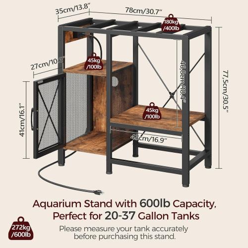 MAHANCRIS 20-37 Gallon Fish Tank Stand, Aquarium Stand with Power Outlet and Storage Cabinet, Heavy Duty Tank Stand Suitable for Turtle Tank, Reptile Terrarium, for Home Office, Rustic Brown FTHR40E01