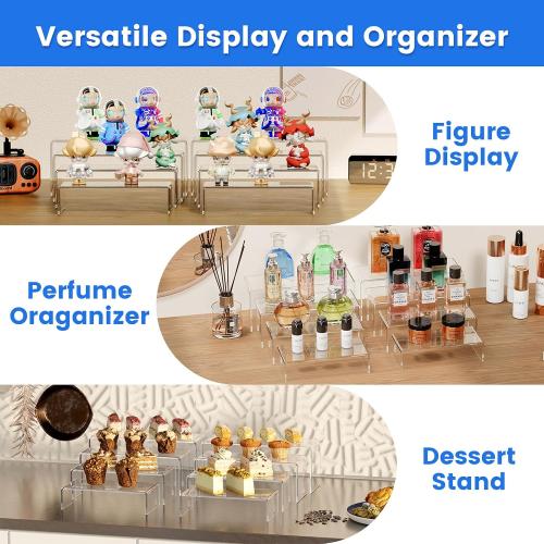 Albumgit Acrylic Display Risers, 8 Pieces Clear Rectangular Tabletop Display Stand for Amiibo Funko POP Figures, Collectibles Jewelry Food Cupcake Dessert Risers Shelf for Decoration and Organizer