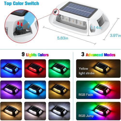 VOLISUN Solar Driveway Lights Dock Deck Lights 12 Pack,9 Colors in 1 Led IP67 Waterproof Outdoor Warning Step Lights for Driveway Sidewalk Pathway RGB