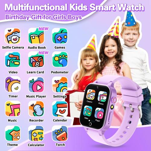 Color Pink Vakzovy Kids Smart Watch Girls Gift for Girls Age 6-12, HD Touchscreen Kids Watch with 26 Games Camera Video Music Player Pedometer Educational Toys Christmas Birthday Gifts 5 6 7 8 9 10 Year Old