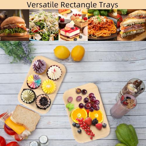 35 Pack Palm Leaf Plates Disposable, 6x9 Inch Bamboo Like Plate Rectangle Trays, Mini Charcuterie Board Appetizer Serving Plates for Cheese Dessert Party Wedding BBQ Picnic, Microwave Safe