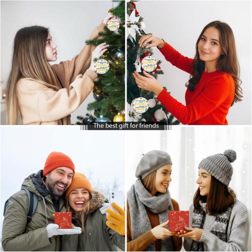 Christmas Friendship Ornaments for Friends, Xmas Gifts for Women Sister Bestie, Round Two, Sided Printed Ceramic Decor Keepsake