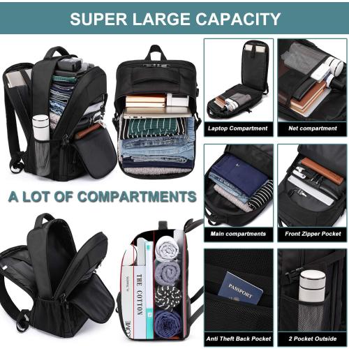 Extra Large Backpack for Men 50L,Water Resistant 17.3 inch Travel Laptop Backpack with USB Charging Port,TSA Friendly Big Business Anti Theft Computer Bag Work College School Bookbags Gifts,Black