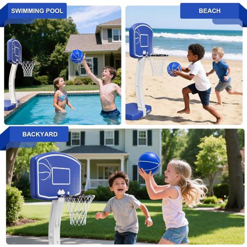 Large Pool Basketball Hoop Poolside, Swimming Pool Basketball Game for Inground Pools, Water Basketball for Pool with 2 Balls and Pump, Summer Outdoor Toys for Kids Teens Adults