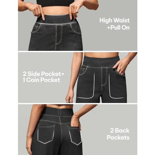 Size M AVAMO Wide Leg Stretchy Jeans for Women Pull On High Elastic Waist Sweatpant Jeans Trendy Baggy Straight Denim Pants