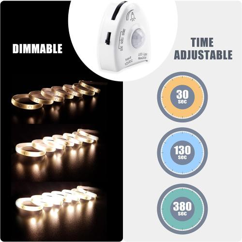 Under Bed Lights Motion Sensor, Motion Activated Bed Lighting,12V Power Adapter, Dimmable LED Strip Night Light for Bedroom,Stairs,Crib,Cabinet,Warm White -2 x 5FT -Dual Kit