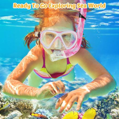 Kids Snorkel Set, Children Anti-Fog Diving Mask Swimming Goggles Dry Top Snorkel Equipment Snorkeling Packages Swimming Gear for Youth Boys Girls Age 5-10