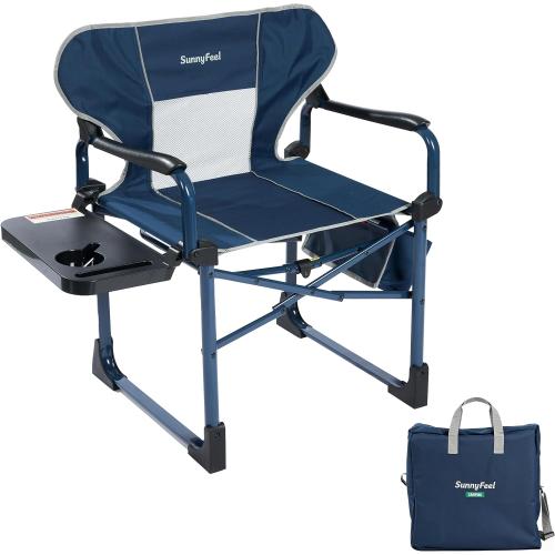 SUNNYFEEL Camping Directors Chair Aluminum Oversized Portable Folding Chair with Side Pocket and Adjustable Side Table for Beach, Fishing, Trip, Picnic, Lawn, Concert Outdoor Foldable Camp Chairs