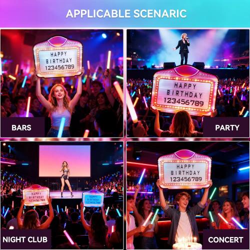 LED Bottle Service Sign Customizable alphanumeric acrylic bottle girl sign light box with 4 set Letters 2set Numbers suitable for clubs, bars, and events rechargeable battery