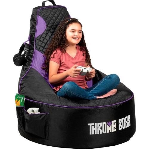 Throne Boss Gaming Bean Bag Chair for Kids with High Back – Floor Gaming Chair, Easy to Clean Oxford 420D Fabric, Large Side Pockets, Headphone Hanger – Cover ONLY Add 200 Liters Beans (Purple)