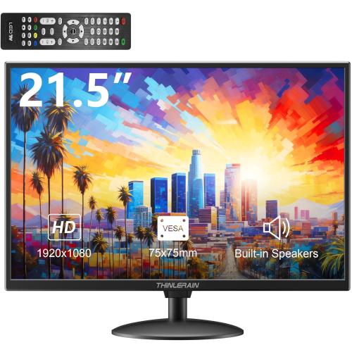 21.5 inch Computer Monitor 1920x1080 PC Monitor with HDMI VGA AV BNC USB Ports, 60Hz, 5Ms, VESA, Display Build-in Speakers for Office Home