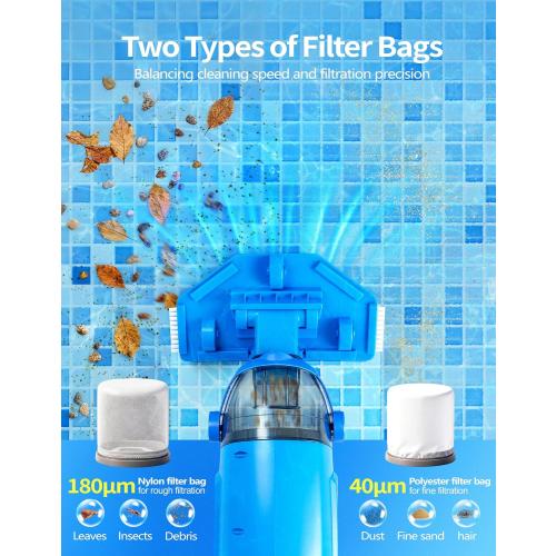 KimPump Cordless Pool Vacuum Cleaner, Suitable for Ultra-fine Impurity Filtration, 20.5 GPM Handheld Pool Vacuum for Above Ground & Inground Pools, Spa Vacuum for Hot Tub-Lightblue
