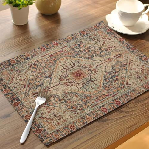 Boho Style Dusty Blue Placemats Set of 4,Vintage Elegant Farmhouse Table Center Linen Decor,12x18 Inch Country Rustic Farmhouse Magical Fall Table Mats for Party Kitchen Dining Decoration