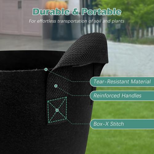 5-Pack 5 Gallons Grow Bags - Heavy Duty 300G Thickened Aeration Nonwoven Fabric Pots with Handles - Ideal Cloth Pots for Plants - Planters Accessories, Garden Vegetables Supplies