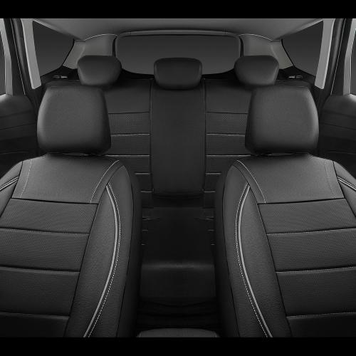 CAR PASS Universal Reflect Piping Leather Car Seat Cover, Fit for suvs,Van,Trucks,Airbag Compatible,Inside Zipper Design and Reserved Opening Holes (Full Set, Black and Grey)