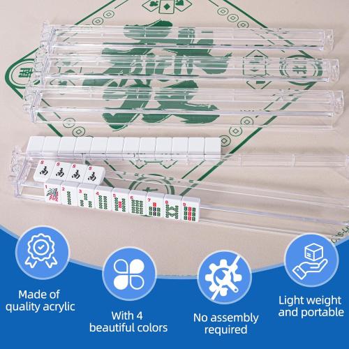 Mahjong Racks with Pushers（4PCS） - Imports Mahjong Game Accessories，Clear Acrylic Clear Acrylic Slightly Yellowish American Mahjong Tile Racks with Built-in Rotation Pushers,Patented Product