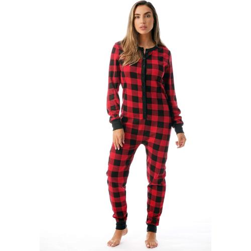 #followme Womens Henley Thermal Onesie Buffalo Plaid and Tie Dye