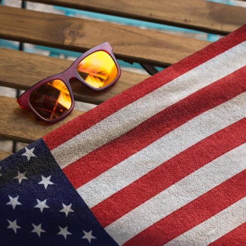 USA American Flag Beach Blanket Towel 30”x60” – 100% Cotton Velour, Highly Absorbent, Fast Drying, Easy-Pack for Spring Break, Vacation, Beach, Pool, or Sunbathing, Lightweight, Compact