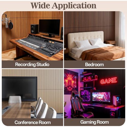 6 Pack Acoustic Wood Panels for Wall 47.24 x 12.79 Soundproof | Wood Slat Wall Panel for Interior Decor & Noise Reduction, Sound Absorbing Wood Wall Panel for Home Office Studio, Walnut