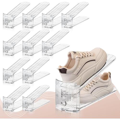 FENRUNXU Shoe Slots Organizer for Closet,12PACK Shoe Stacker Shoe Rack Organizer for Closet Space Saver Storage Shoe Holder Organization(Transparent)