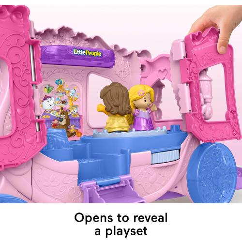 Fisher-Price Little People Toddler Toy Disney Princess Pull-Along Musical Carriage Playset with Figures for Pretend Play Kids Ages 18  Months