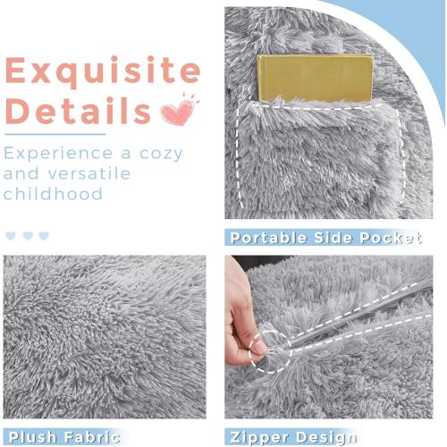 Grey MAXYOYO Bean Bag Chair Bed for Kids, Plush Convertible Bean Bag Folds from Lazy Chair to Floor Mattress Bed, Stuffed Floor Sofa Couch for Boys and Girls, Machine Washable