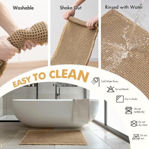 MIULEE Set of 2 Waffle Bathroom Rugs, Boho Bath Rugs Non Slip Washable, Super Absorbent Bath Mats, Ultra Soft Rubber Backed Shower Mats for Bathroom Floor, Tub, Brown, 17x24 18x30