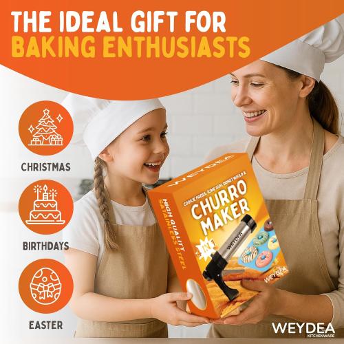 Churro Maker Machine & Cookie Press 4in1 Manual Churros Maker with Nozzles, Jerky Gun, Piping Kit, Cookie Press Gun, Make Churros, Cookies, Donuts, Baking Accessories Included (churreras para churros)