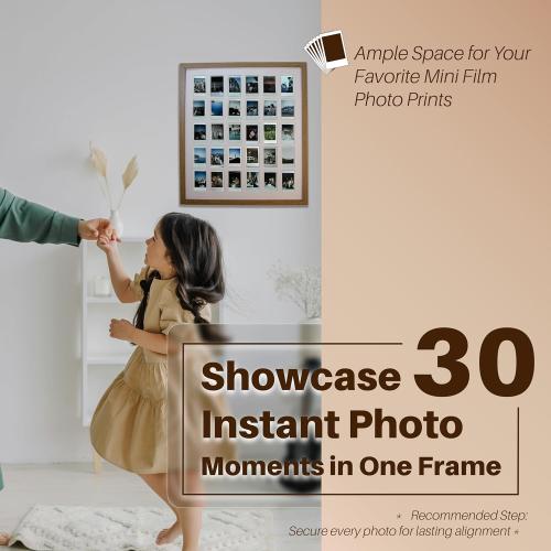 Black Multi Picture Frame Collage Wall Decor For Fujifilm Instax Mini Film - 30 Openings Large Photo Collage Frame For Wall - Mini Picture Wall Frame - Not Compatible with Polaroid Film Size