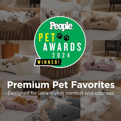 Bedsure Cute Cat Couch for Pets - Fluffy Cat beds with Premium Soft Corduroy Fleece, Fuzzy Cats beds for Indoor Cats with Removable Washable Cover, Supportive Pet Sofa, Cream