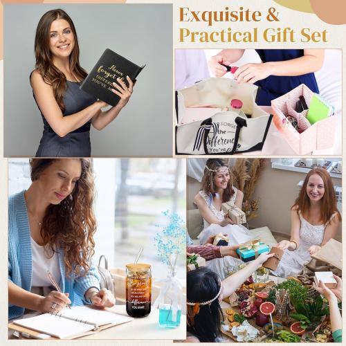 Talltalk 7 Pcs Employee Appreciation Gift Set for Women Thank You May You Be Proud Gift Glass Cup Journal Canvas Makeup Bag Ballpoint Christmas Gifts for Teacher Nurse Volunteer Coworker Staff