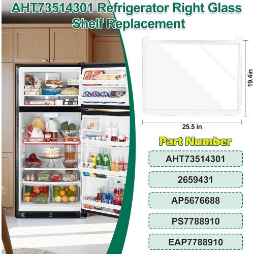 Upgraded AHT73514301 Refrigerator Tempered Glass Shelf Assembly Replacement Compatible with LG Refrigerator Parts Replace AP5676688 PS7788910 EAP7788910 Kenmore Refrigerator Glass Shelf