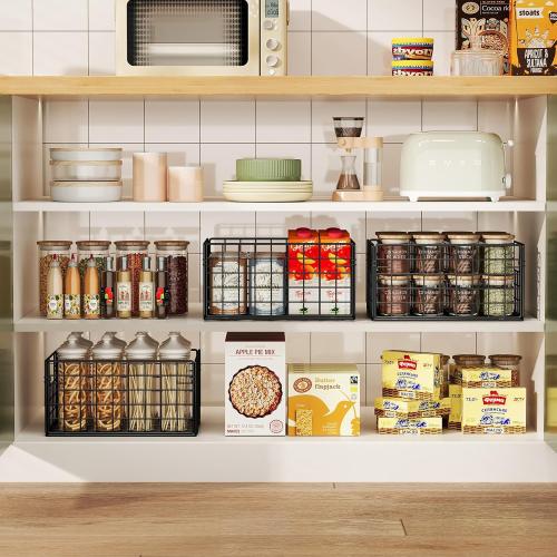 X-cosrack Metal Wire Basket Organizers Foldable & Wall Mounted Freezer Organizer Bins with Handles 4 Pack- Extra Large Mesh Bin for Pantry Organization Kitchen Laundry Closet Garage Patent Design