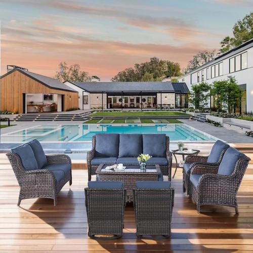 Rilyson Patio Cushions for Outdoor Furniture - 22×24 Inches High Back and Deep Seating Outdoor Cushion for Patio Chairs Sofa Couch Loveseat Water Resistant(Blue/2 Set/No Button)