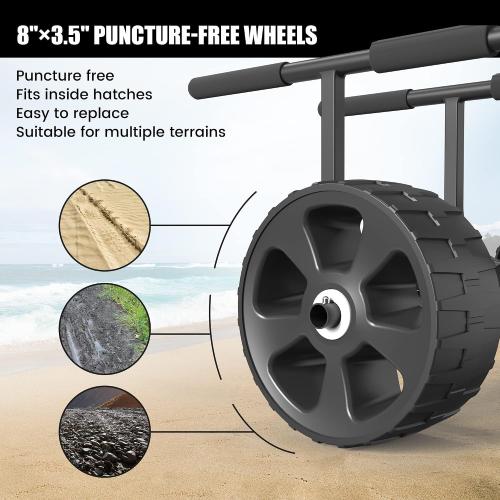 Color Black GanFindX Heavy-Duty Aluminum Kayak Cart Solid Airless Wheels,  Easy Detachable Assembly & Adjustable Width Kayak Dolly, Suitable for Kayak and Canoe