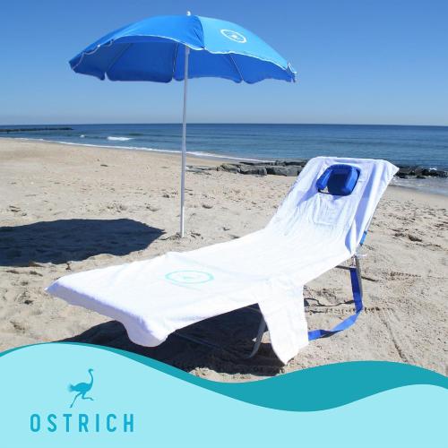 Ostrich Beach Lounge Chair, Folding & Reclining Outdoor Chaise Lounger, Blue - Portable Adjustable Recliner Chair for Lawn, Pool, Patio, Garden, and Yard