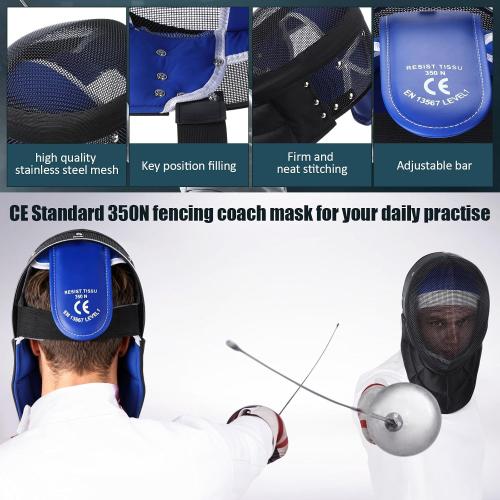 Fencing Coach Mask Mental Fencing Protective Gear Comfortable Safe Helmet for Training Sword Sparring Coaches, Black