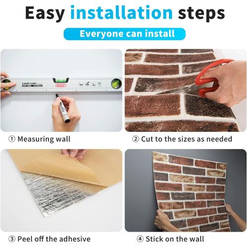 Art3d 20-Pack Size 105 Sq.Ft Faux Brick 3D Wall Panels Peel and Stick in Red Brown, Self Adhesive Waterproof Foam Wallpaper for Bedroom, Bathroom, Kitchen