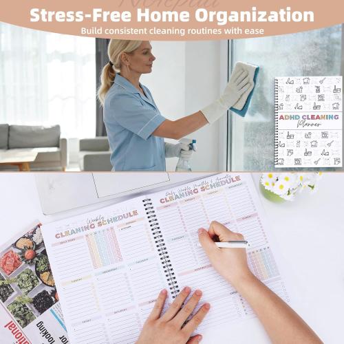 ADHD Cleaning Planner for Adults – Undated Daily, Weekly & Monthly Cleaning Schedule & Checklist – Household Chores Organizer Notebook for Home Management, Routine Tracking Family Cleaning Tasks